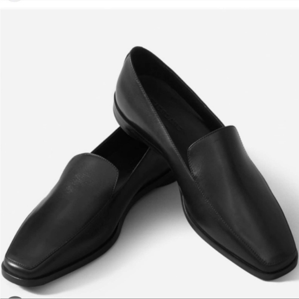 Everlane Black The 90's Leather Business Loafer Square Toe Round Heel Flats NEW